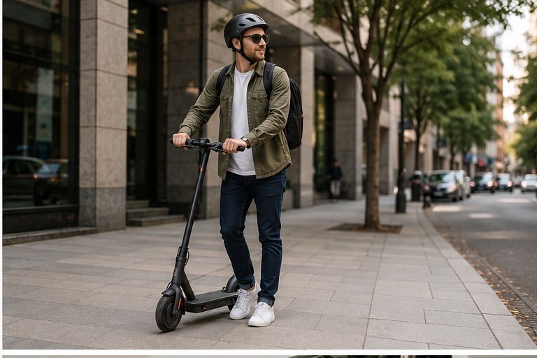 man with a kick scooter